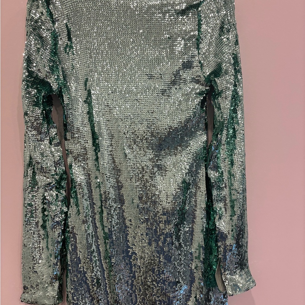 Show Me Your MuMu Matilda Mini Dress - Aqua Liquid Sequins - Picture 2 of 5